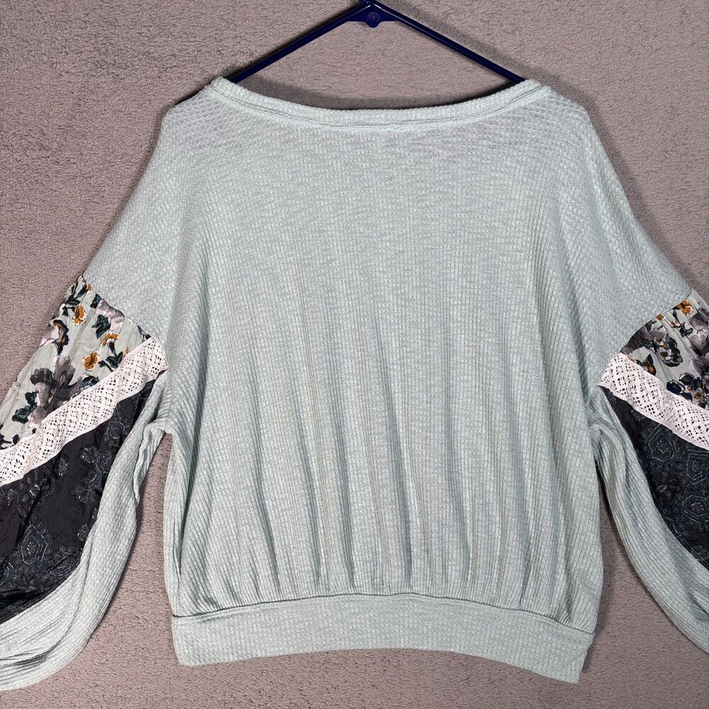 Free People Size M Casual Clash Top Thermal Knit Mutli Media Lace Seafoam Mint - Picture 10 of 13